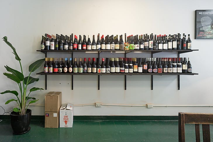 Wine shelf stock up at Punchin' Bottles wine store.